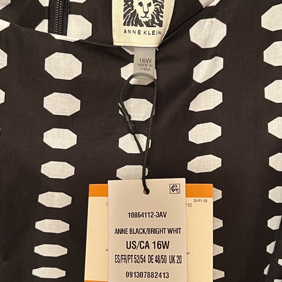 ANNE KLEIN NWT Black/White Sleeveless Fit And Flare Dot Print Dress Tie Waist - Picture 8 of 9